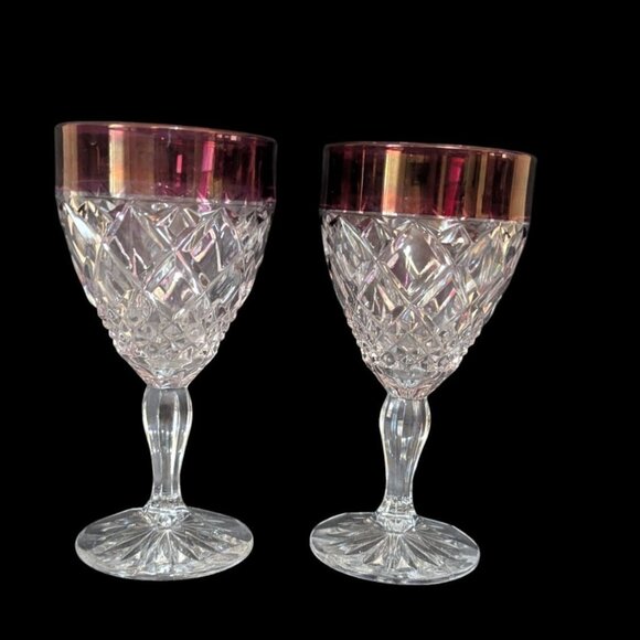 Christopher Stuart Water Goblet Regency Ruby set of 2" crystal diamond cut - Picture 4 of 6